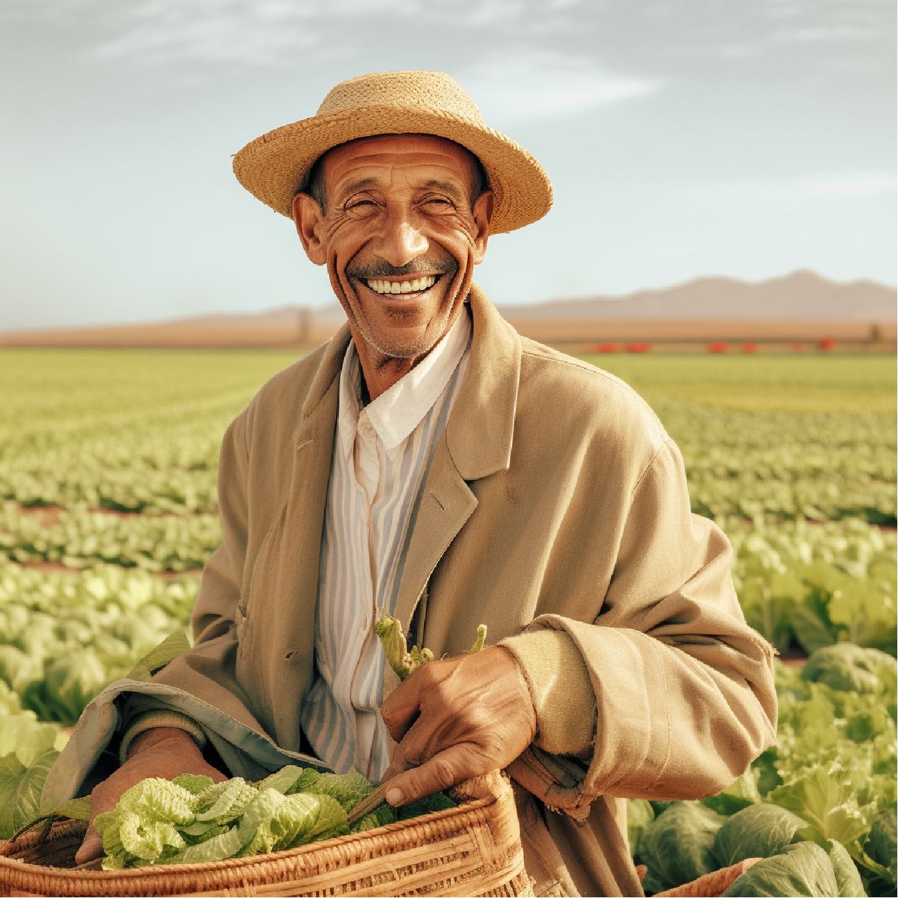 Farmer holding fresh lettuce in a field